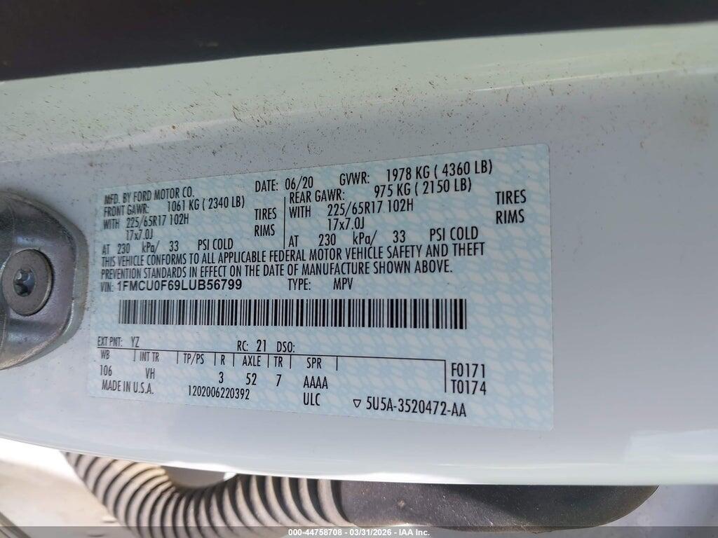 1FMCU0F69LUB56799 2020 FORD ESCAPE photo no. 9
