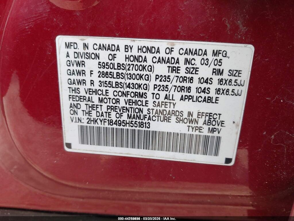 2HKYF18495H551813 2005 HONDA PILOT photo no. 9