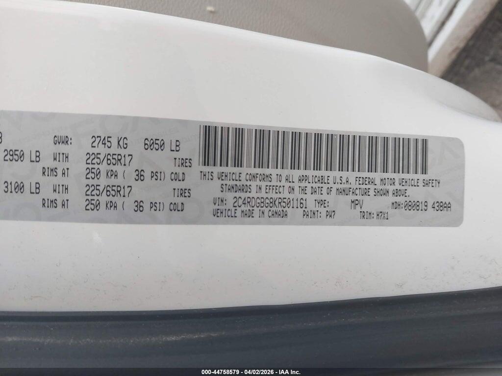 2C4RDGBG8KR501161 2019 DODGE GRAND CARAVAN photo no. 9