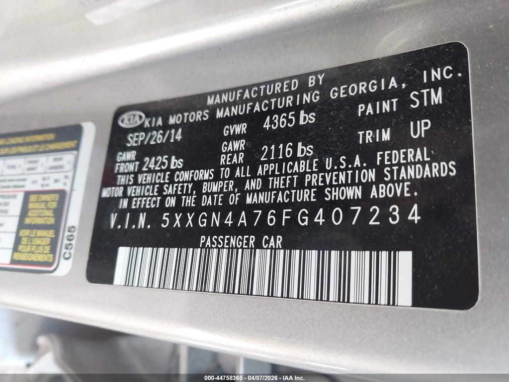 5XXGN4A76FG407234 2015 KIA OPTIMA photo no. 9