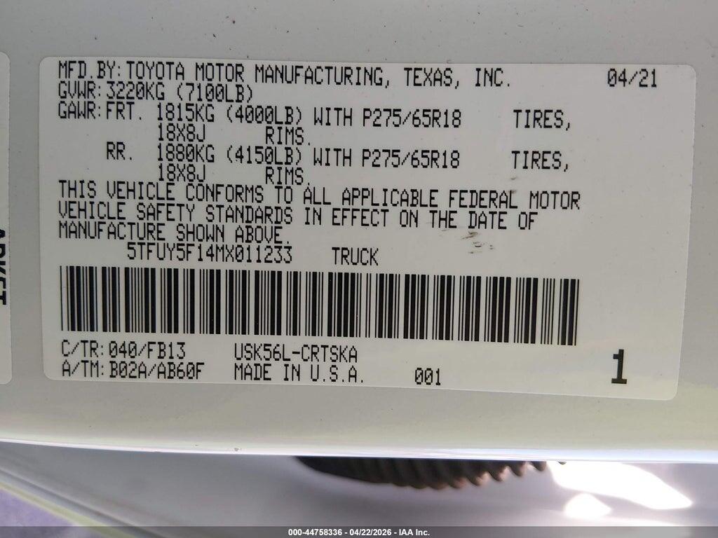 5TFUY5F14MX011233 2021 TOYOTA TUNDRA photo no. 9