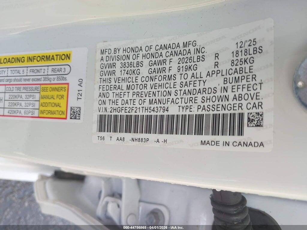 2HGFE2F21TH543794 2026 HONDA CIVIC photo no. 9