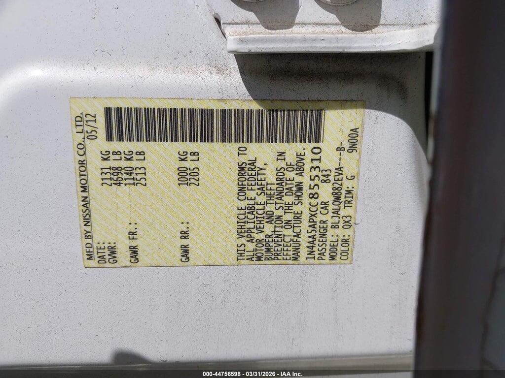 1N4AA5APXCC855310 2012 NISSAN MAXIMA photo no. 9