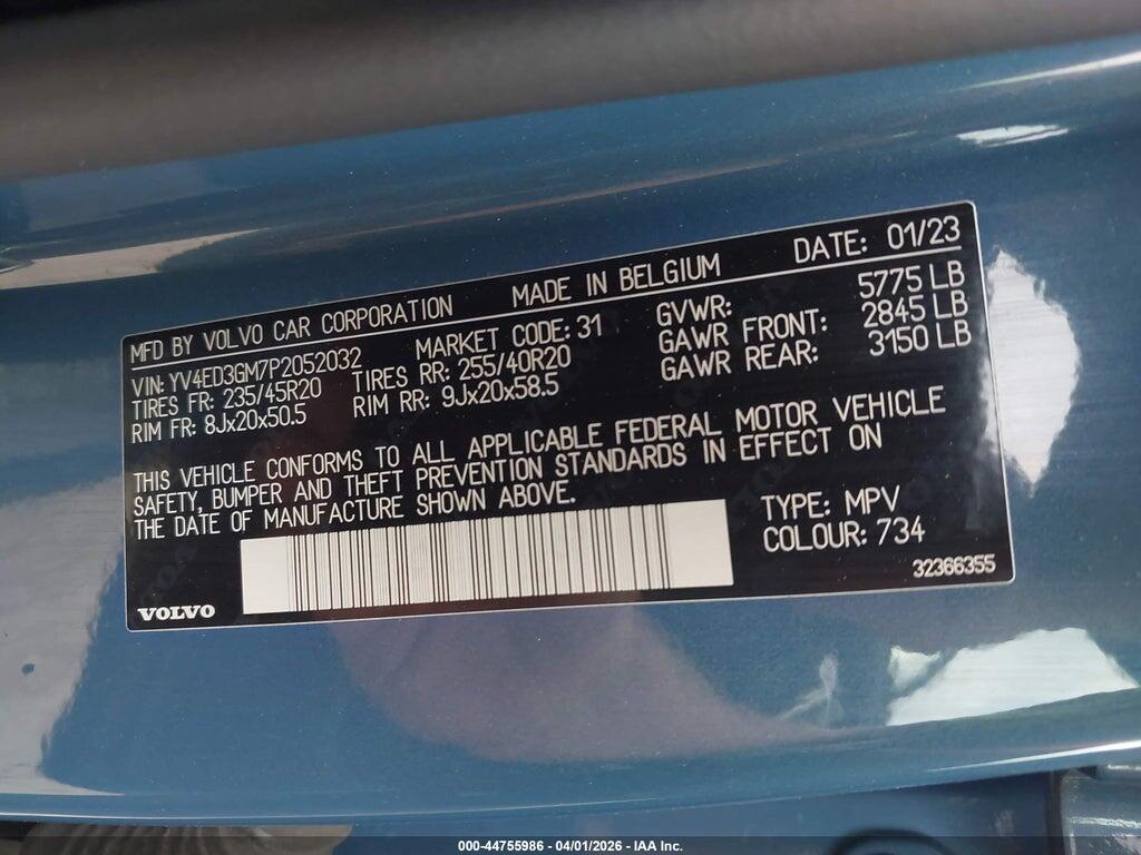 YV4ED3GM7P2052032 2023 VOLVO C40 RECHARGE PURE ELECTRIC photo no. 9