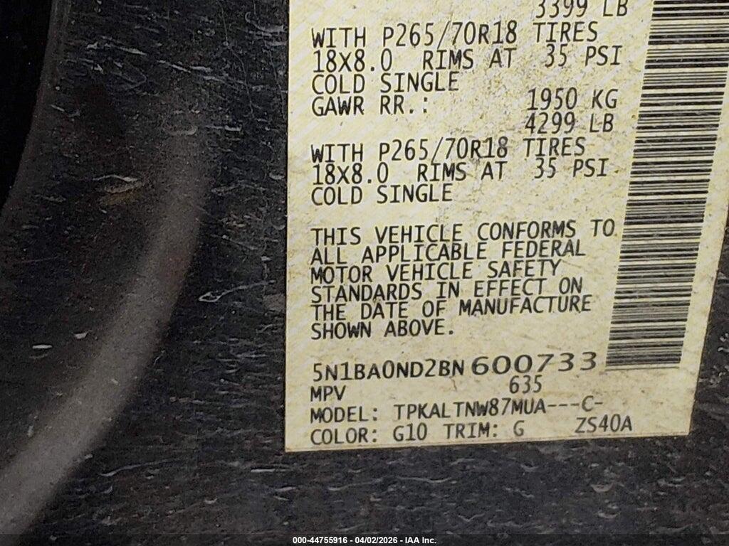 5N1BA0ND2BN600733 2011 NISSAN ARMADA photo no. 9