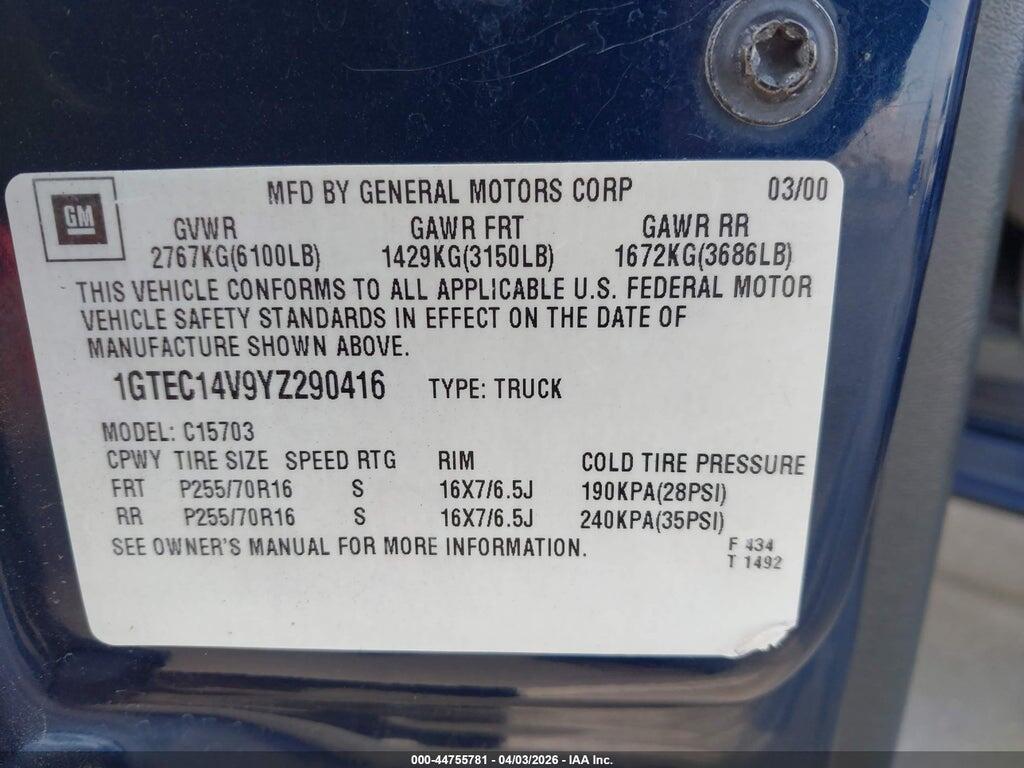 1GTEC14V9YZ290416 2000 GMC SIERRA 1500 photo no. 9