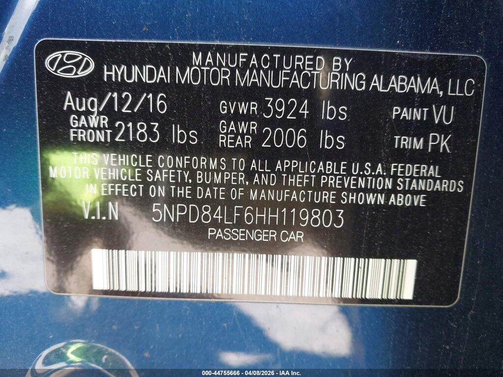 5NPD84LF6HH119803 2017 HYUNDAI ELANTRA photo no. 9
