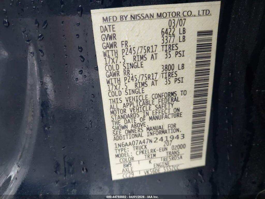 1N6AA07A47N241943 2007 NISSAN TITAN photo no. 9