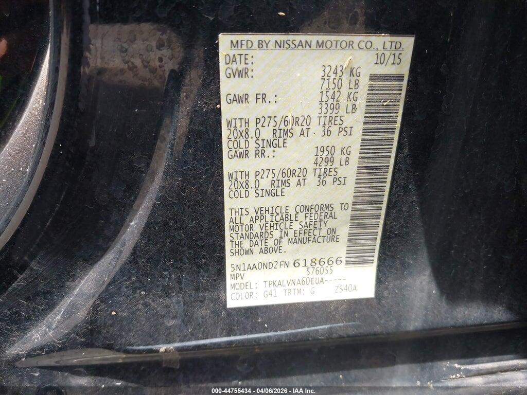 5N1AA0ND2FN618666 2015 NISSAN ARMADA photo no. 9