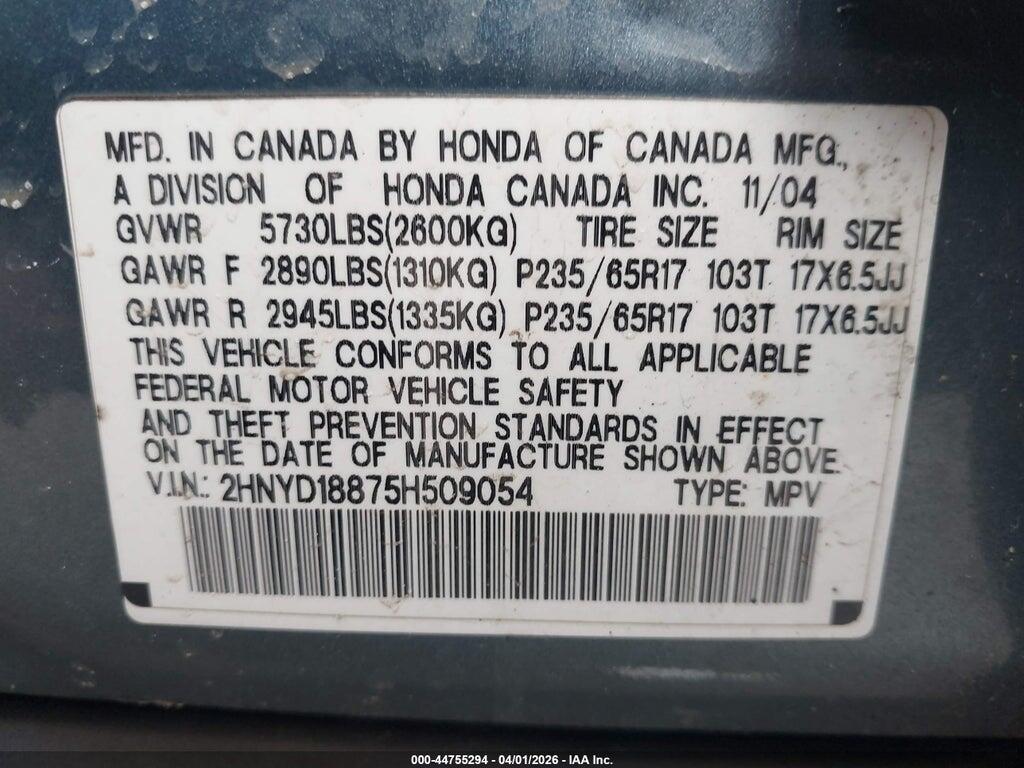 2HNYD18875H509054 2005 ACURA MDX photo no. 9