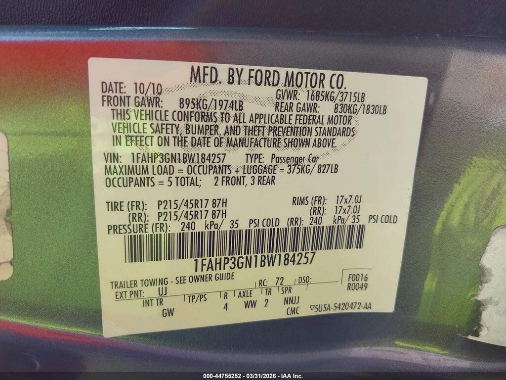 1FAHP3GN1BW184257 2011 FORD FOCUS photo no. 9