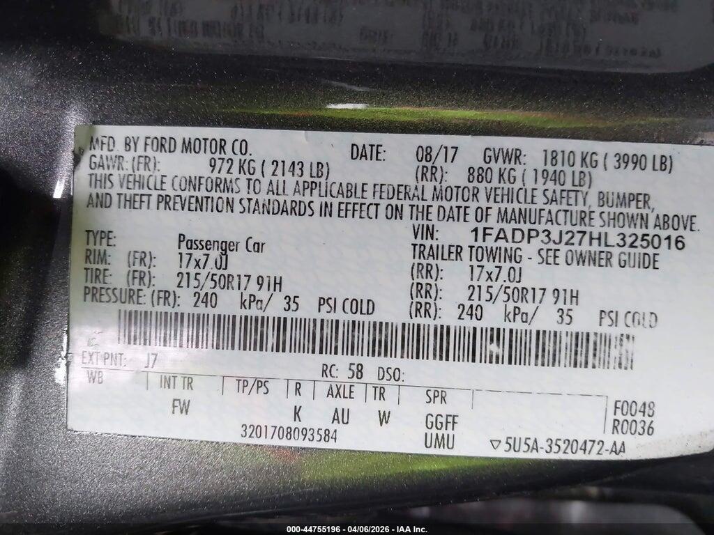 1FADP3J27HL325016 2017 FORD FOCUS photo no. 9