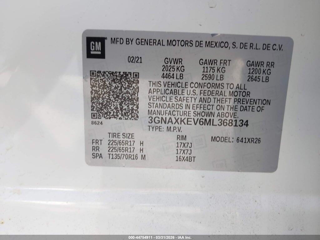 3GNAXKEV6ML368134 2021 CHEVROLET EQUINOX photo no. 9