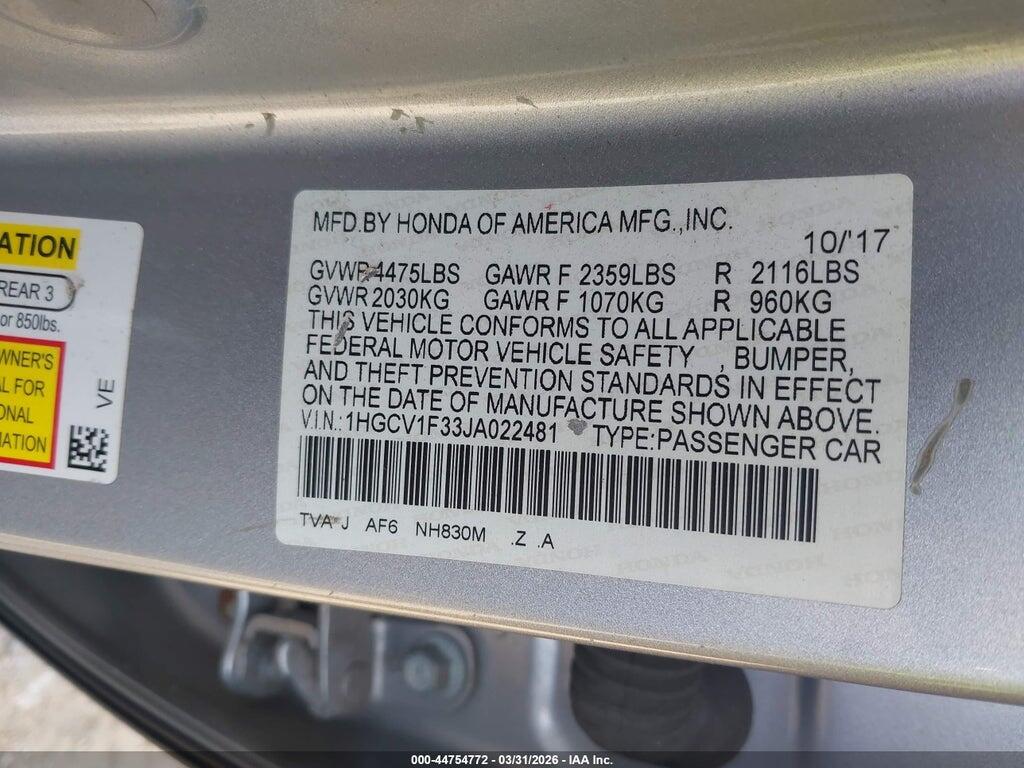 1HGCV1F33JA022481 2018 HONDA ACCORD photo no. 9