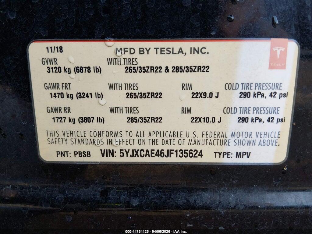 5YJXCAE46JF135624 2018 TESLA MODEL X photo no. 9
