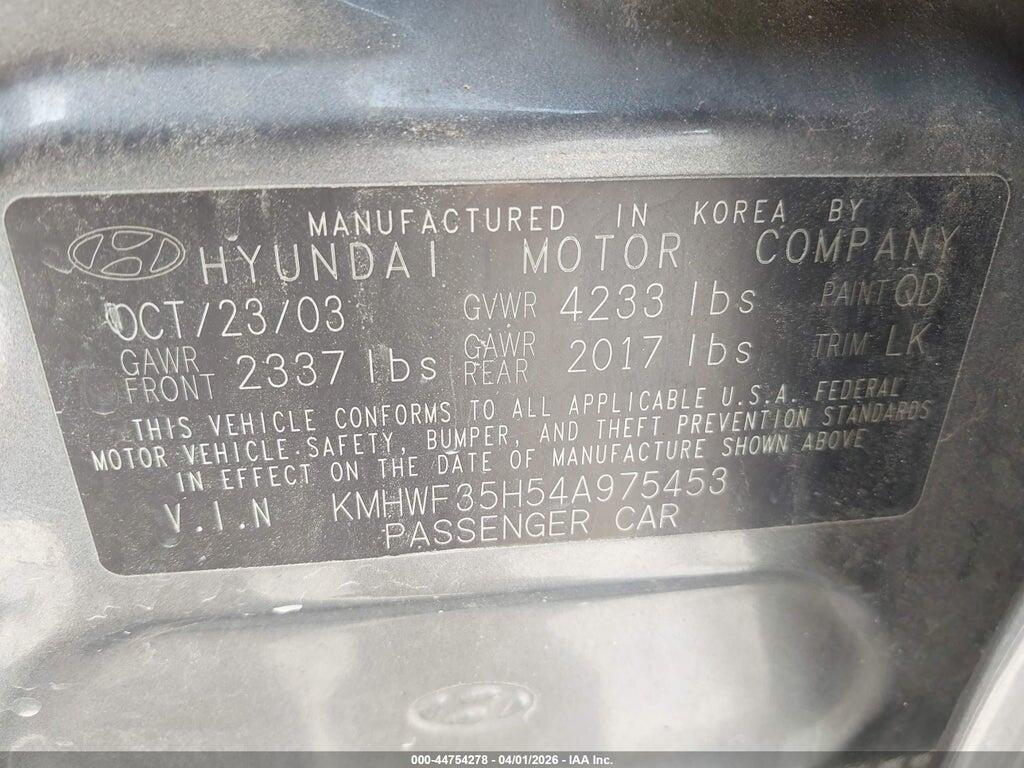 KMHWF35H54A975453 2004 HYUNDAI SONATA photo no. 9