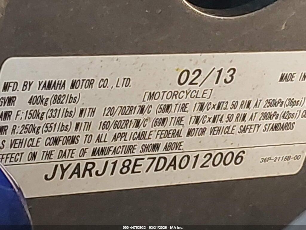 JYARJ18E7DA012006 2013 YAMAHA FZ6 photo no. 10