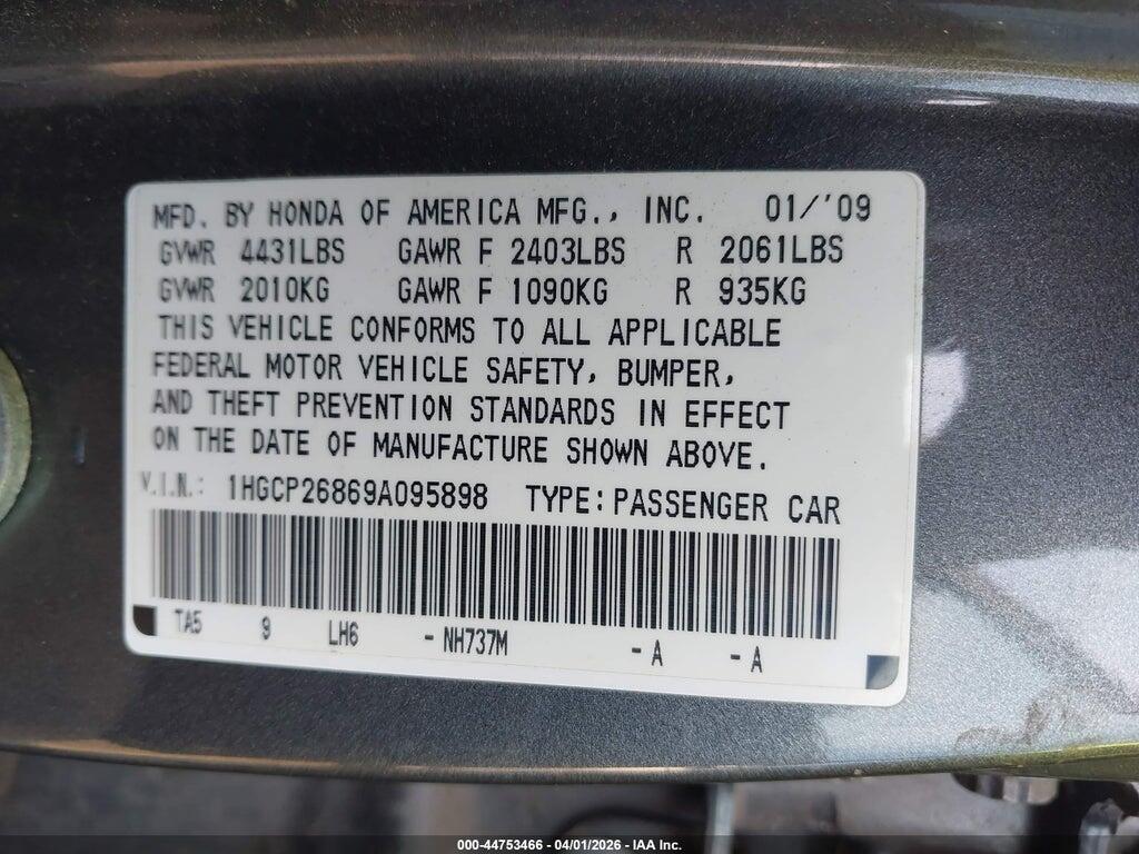 1HGCP26869A095898 2009 HONDA ACCORD photo no. 9