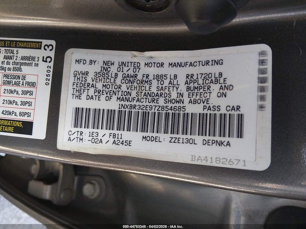 1NXBR32E97Z854685 2007 TOYOTA COROLLA photo no. 9