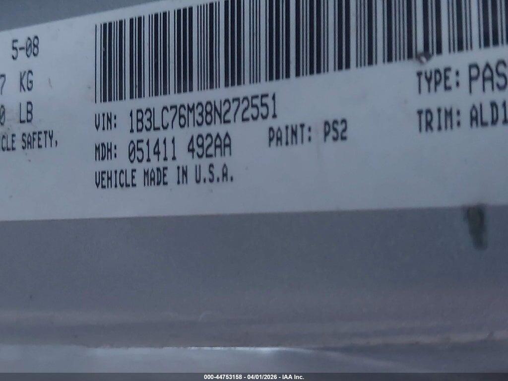 1B3LC76M38N272551 2008 DODGE AVENGER photo no. 9