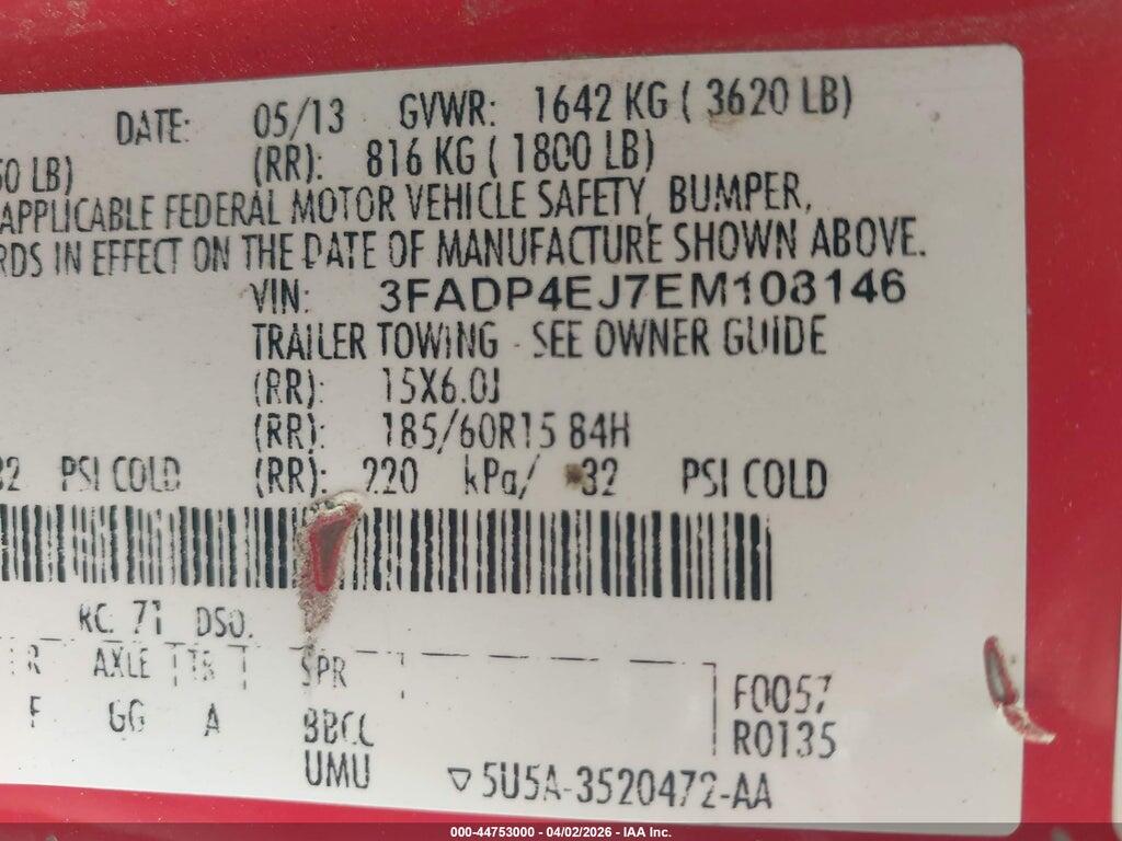 3FADP4EJ7EM108146 2014 FORD FIESTA photo no. 9