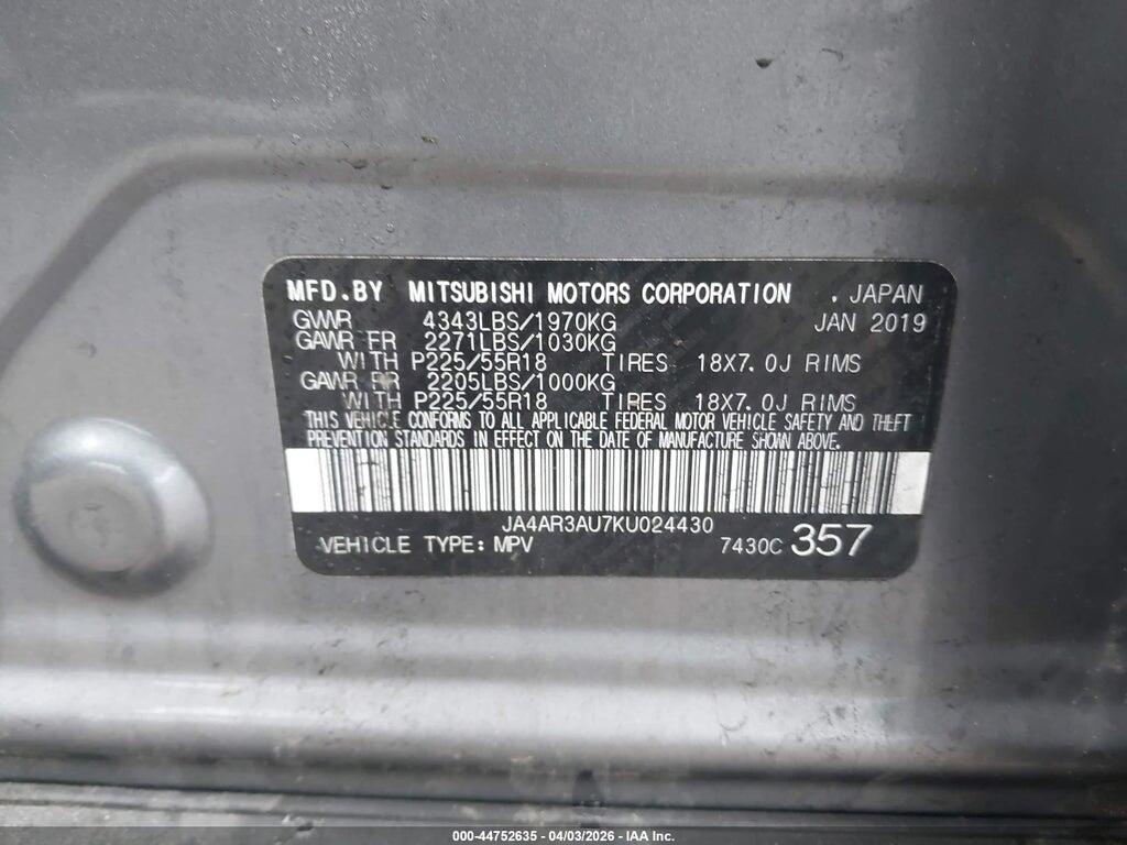 JA4AR3AU7KU024430 2019 MITSUBISHI OUTLANDER SPORT photo no. 9