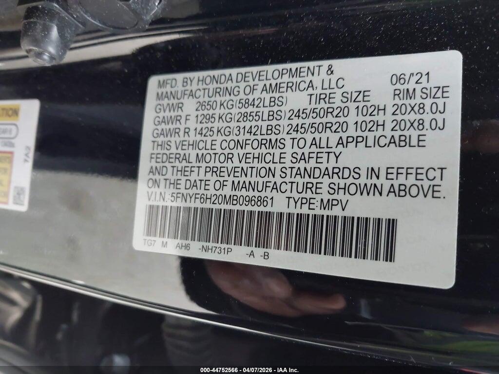 5FNYF6H20MB096861 2021 HONDA PILOT photo no. 9