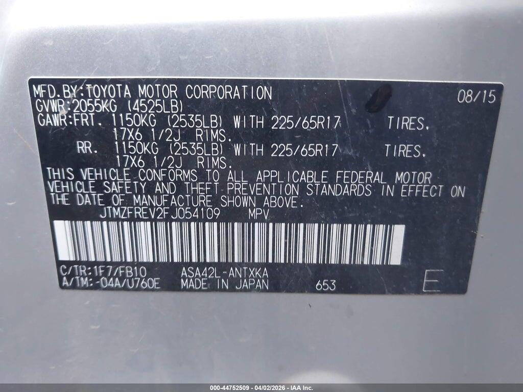 JTMZFREV2FJ054109 2015 TOYOTA RAV4 photo no. 9