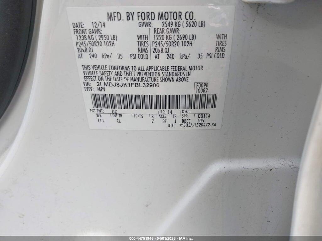 2LMDJ8JK1FBL32906 2015 LINCOLN MKX photo no. 9