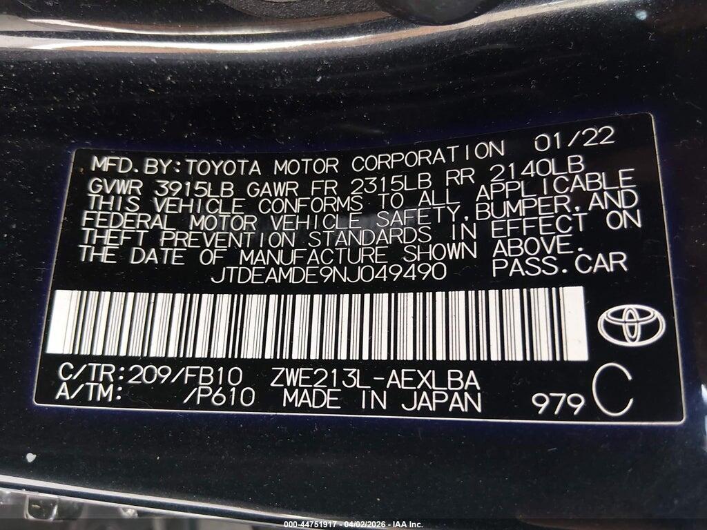 JTDEAMDE9NJ049490 2022 TOYOTA COROLLA photo no. 9