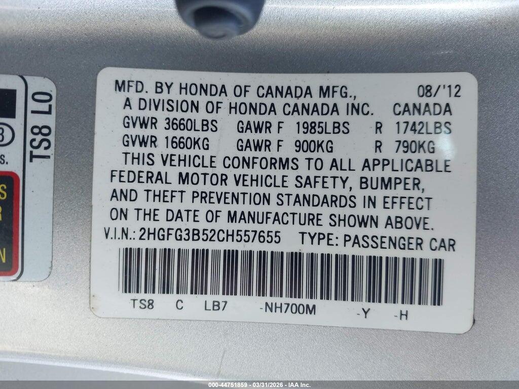2HGFG3B52CH557655 2012 HONDA CIVIC photo no. 9