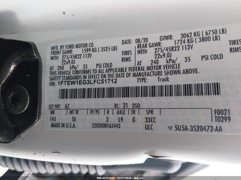 1FTEW1EG3LFC51712 2020 FORD F-150 photo no. 9