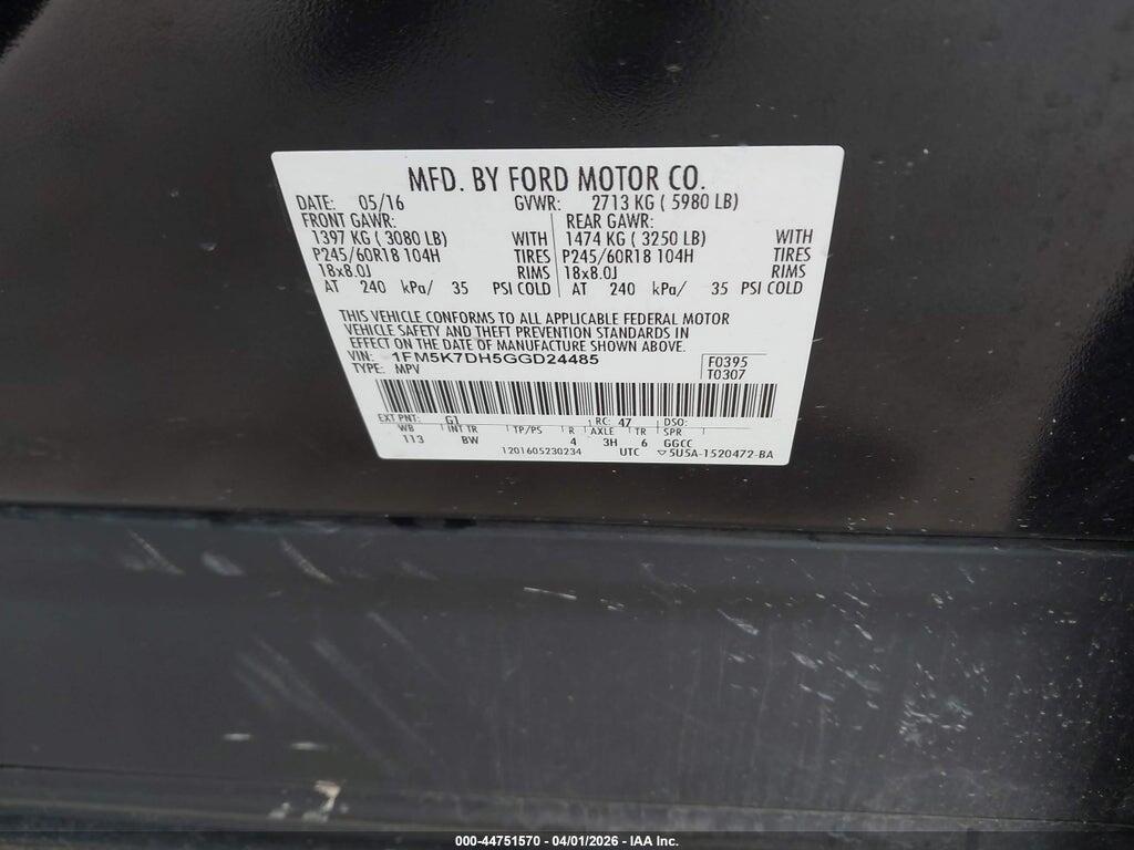 1FM5K7DH5GGD24485 2016 FORD EXPLORER photo no. 9