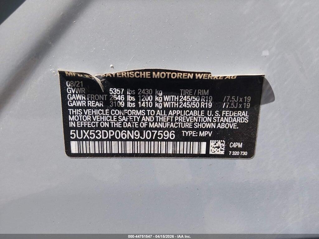 5UX53DP06N9J07596 2022 BMW X3 photo no. 9