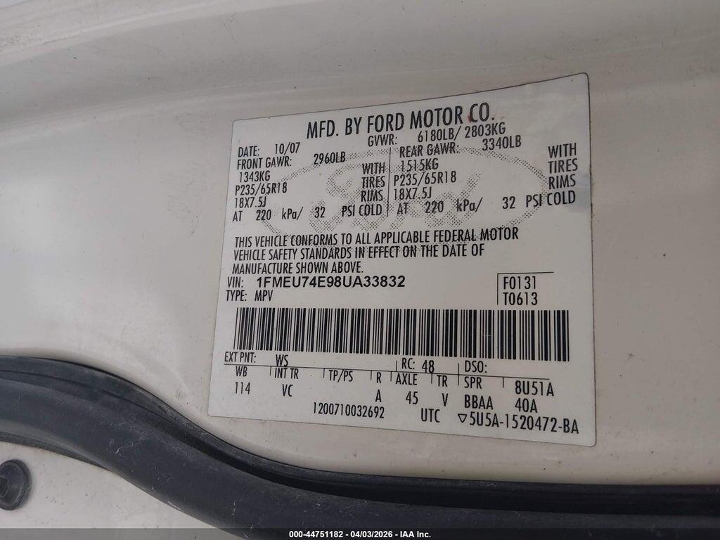 1FMEU74E98UA33832 2008 FORD EXPLORER photo no. 9