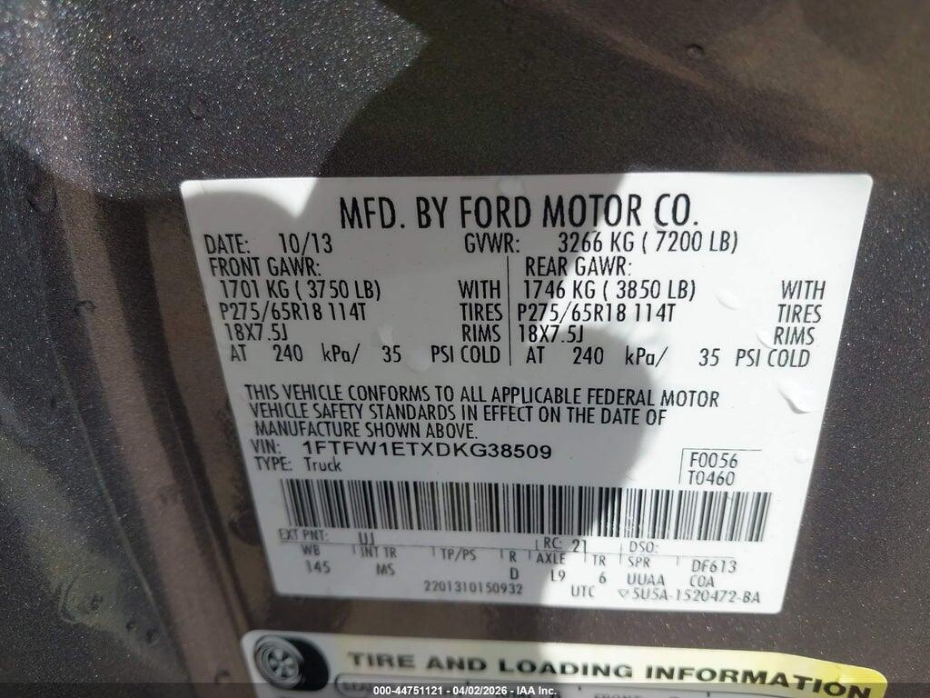 1FTFW1ETXDKG38509 2013 FORD F-150 photo no. 9