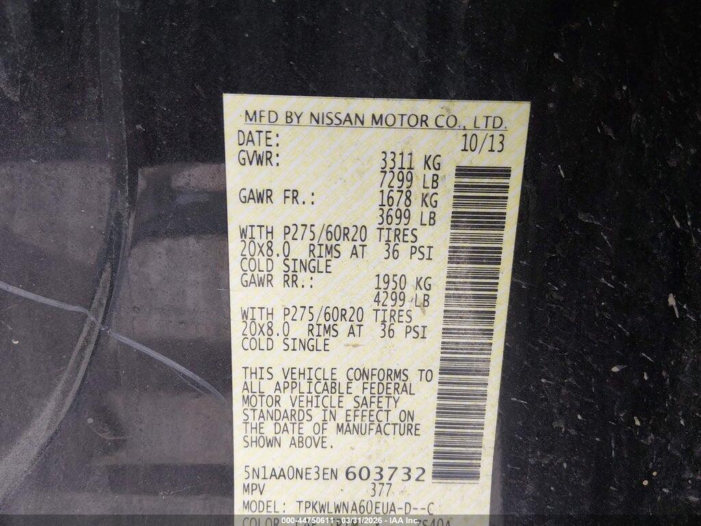 5N1AA0NE3EN603732 2014 NISSAN ARMADA photo no. 9