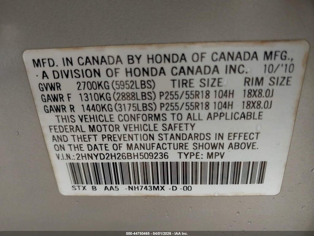 2HNYD2H26BH509236 2011 ACURA MDX photo no. 9