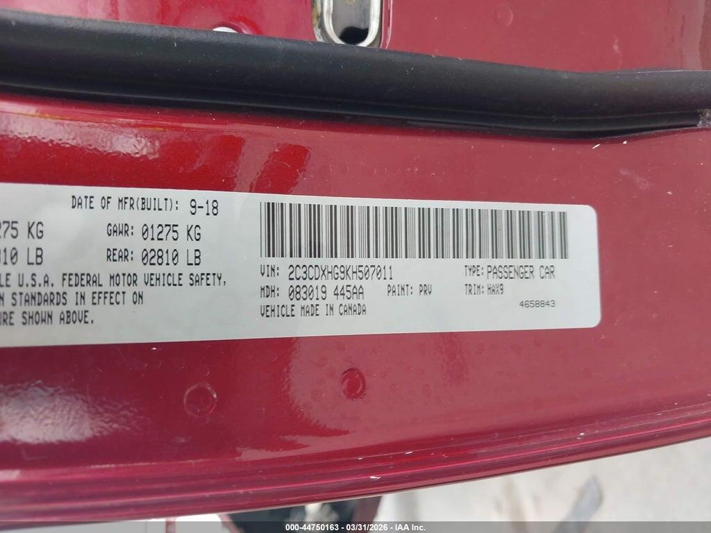 2C3CDXHG9KH507011 2019 DODGE CHARGER photo no. 9