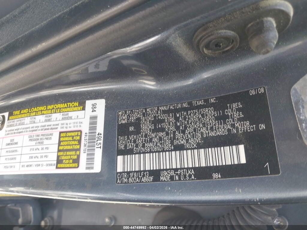 5TFDV58108X079654 2008 TOYOTA TUNDRA photo no. 9