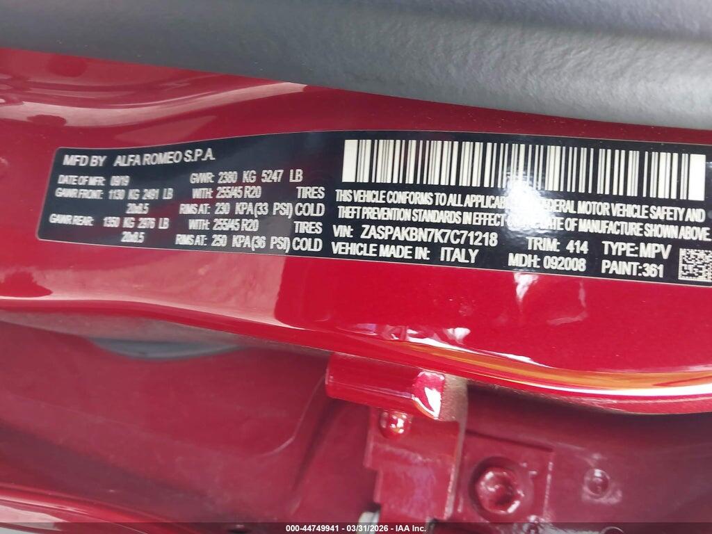ZASPAKBN7K7C71218 2019 ALFA ROMEO STELVIO photo no. 9