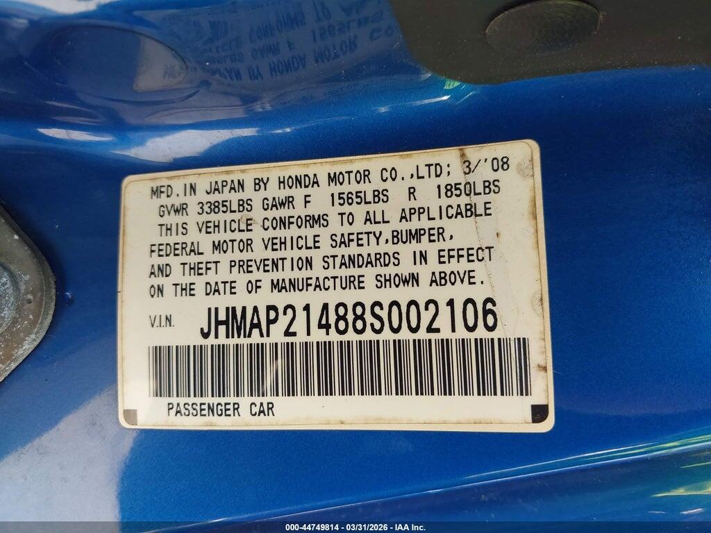 JHMAP21488S002106 2008 HONDA S2000 photo no. 9