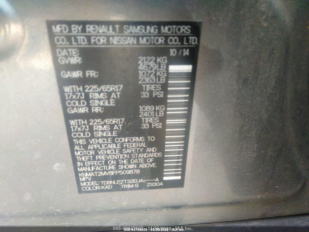 KNMAT2MV8FP509878 2015 NISSAN ROGUE photo no. 9