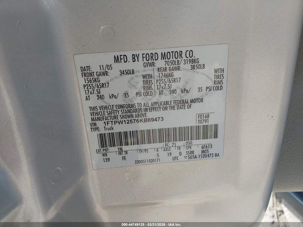 1FTPW12576KB69473 2006 FORD F-150 photo no. 9