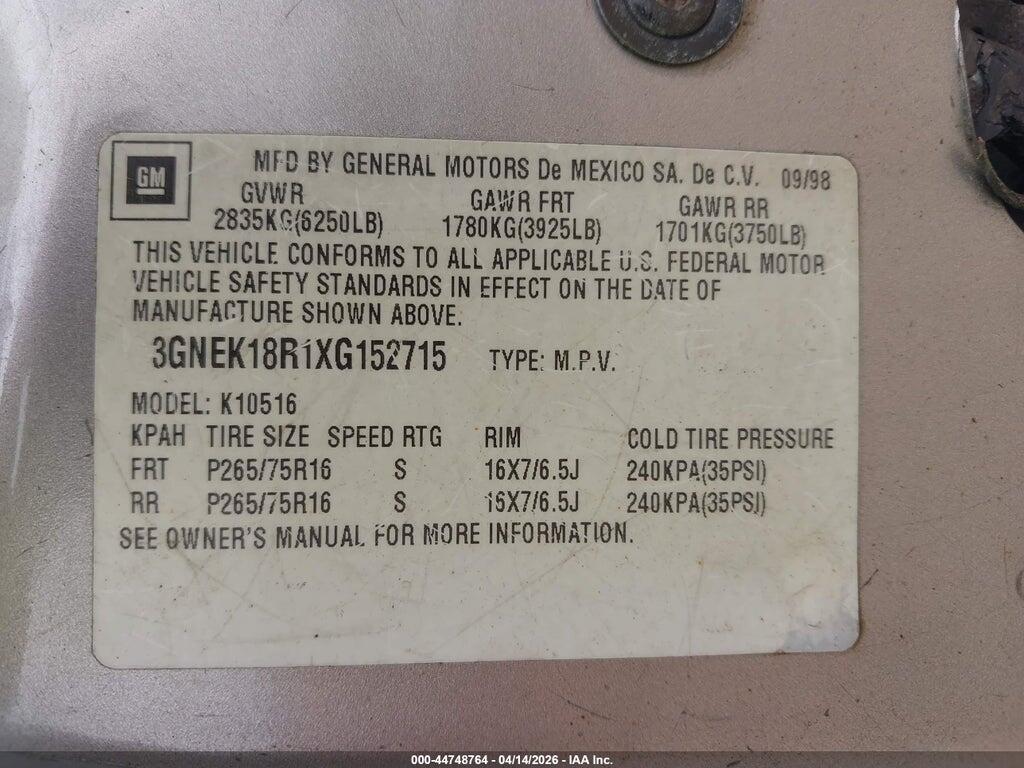 3GNEK18R1XG152715 1999 CHEVROLET TAHOE photo no. 9