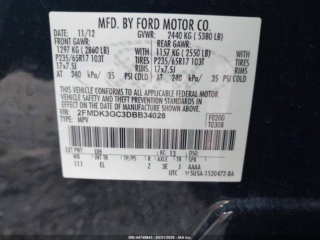 2FMDK3GC3DBB34028 2013 FORD EDGE photo no. 9