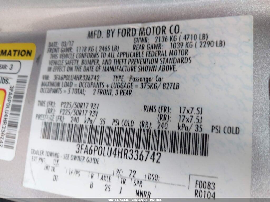 3FA6P0LU4HR336742 2017 FORD FUSION HYBRID photo no. 9