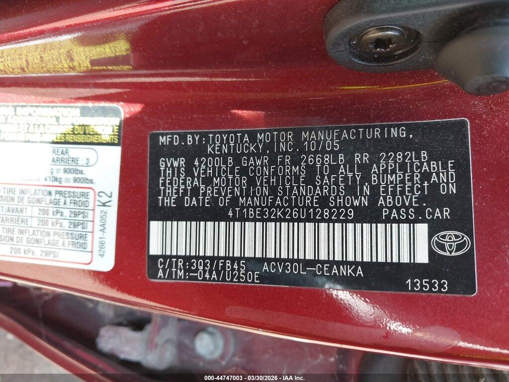 4T1BE32K26U128229 2006 TOYOTA CAMRY photo no. 9