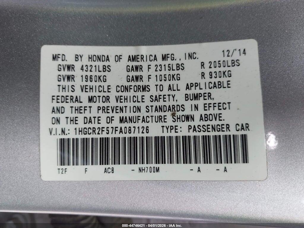 1HGCR2F57FA087126 2015 HONDA ACCORD photo no. 9