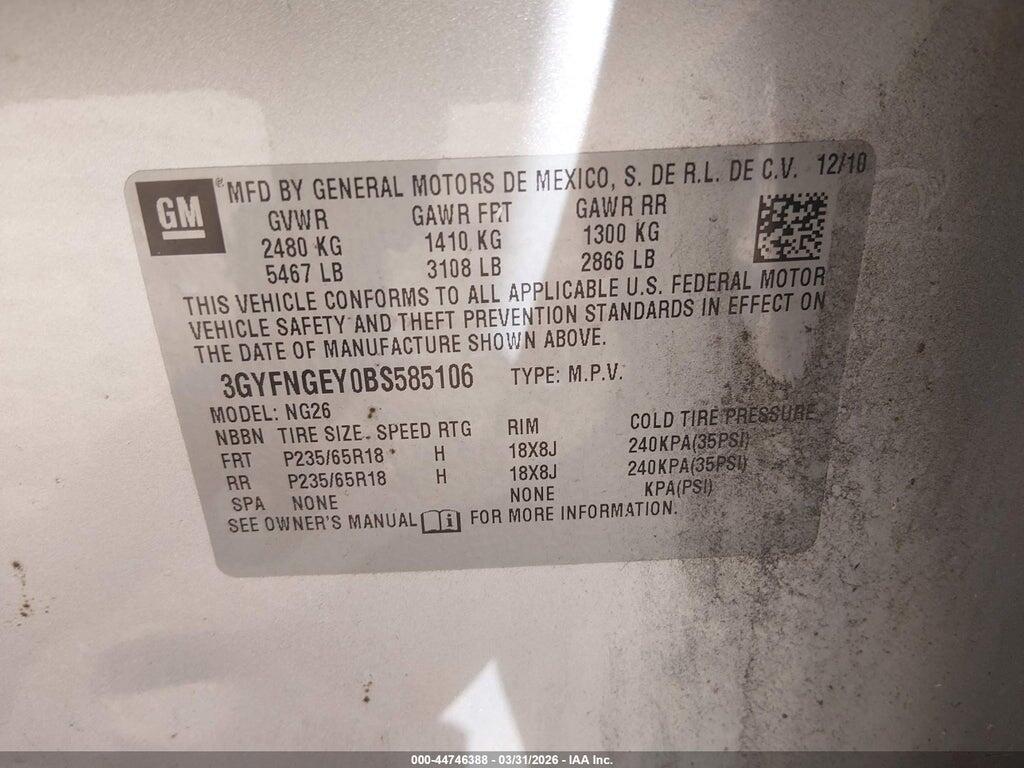 3GYFNGEY0BS585106 2011 CADILLAC SRX photo no. 9